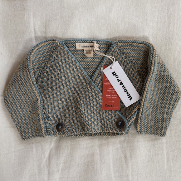 Misha And Puff Dovetail Crossover Cardigan Blue and Beige Wrap Cardigan nwt - Picture 2 of 3